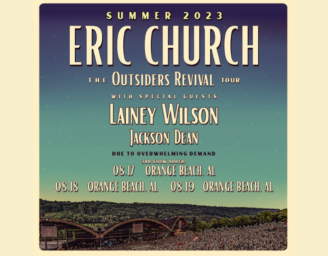 ERIC CHURCH - THE WHARF - 3 AUGUST NIGHTS!