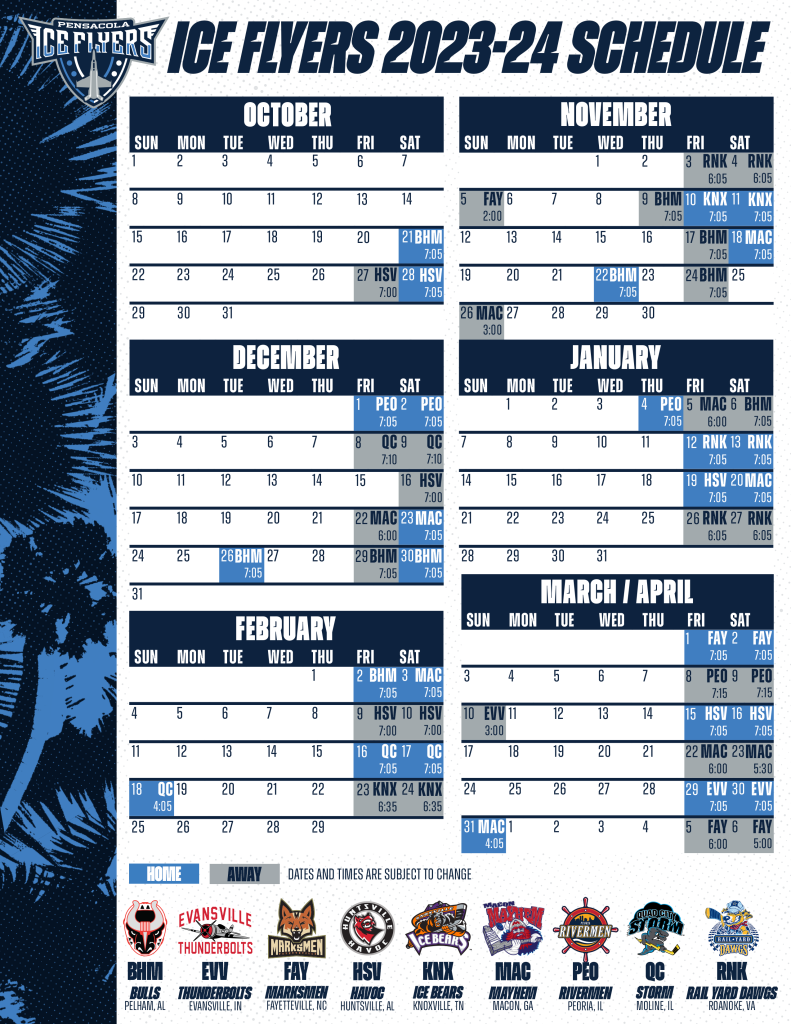 Pensacola Ice Flyers Schedule 1027 WXBM JET  1007